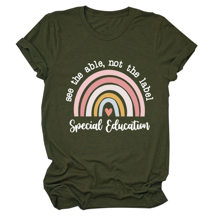 Rainbow Love Round Neck Short Sleeve T-Shirt