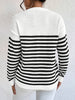 Heart Pattern Striped Crew Neck Sweater, Elegant Long Sleeve Sweater For Fall & Winter, Women's Clothing