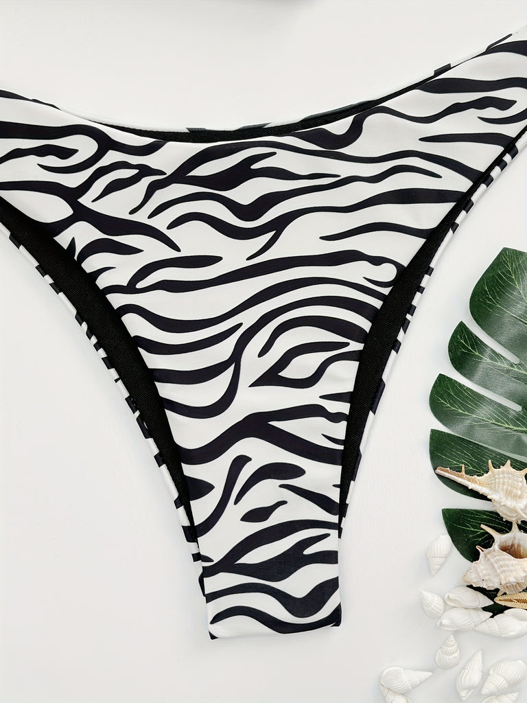 Elegant Zebra Print Bikini Bottoms for Women - High Stretch, Machine Washable Swimwear