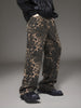 YASUYUAN Men's Leopard Print Denim Jeans - Casual, Loose-Fit Wide Leg Pants with Slant Pockets, Machine Washable