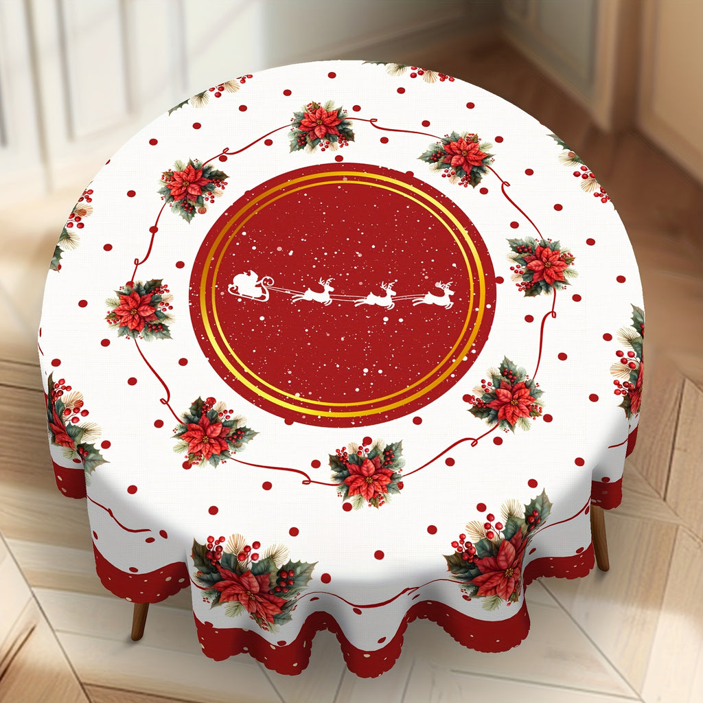 Christmas tablecloth - Festive Christmas Tablecloth - Red Poinsettia and Holly Design - Deck the Halls in Style