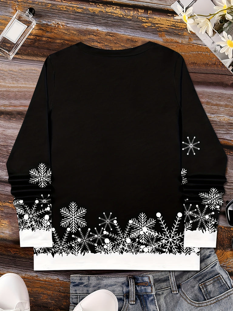 snowman shirt - Women's Snowman & Snowflake Print V-Neck T-Shirt - Casual Long Sleeve - Cozy Christmas Cheer All Year