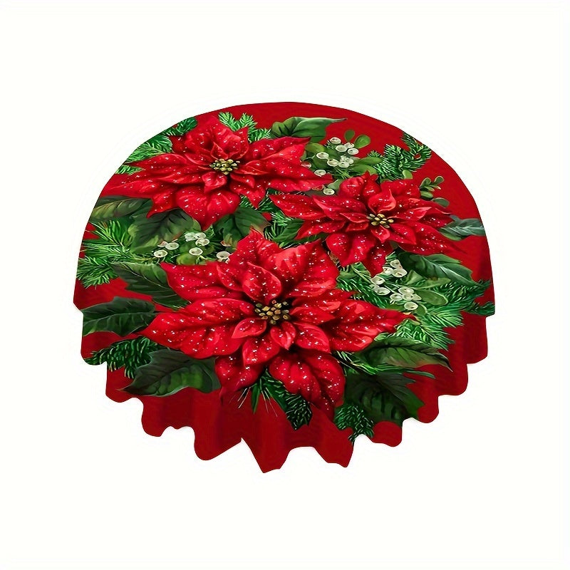 Christmas Floral Print Round Tablecloth - Waterproof Polyester, Colorful Holiday Design for Kitchen, Picnic & Camping Decor