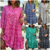 Women's V-neck Flared Sleeves Cake Flowers Stitching Dress