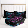 3pcs Skull Bedding Set, Goth Bedding Sets With Comforter, Skull Comforter Set, Rose Comforter Halloween Skull Bed Comforter, Blue Comforter Black Bedding Skull Quilt (1*Comforter + 2*Pillowcase, Without Core)
