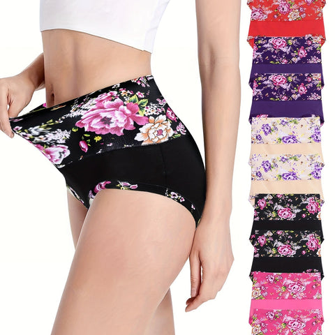 10 Pieces Autumn & Winter Underwear - High Waist, Comfortable, Thermal Underwear with Chinese Flower Print - For Women - Suitable for Cold Weather - Perfect Gift for Family & Friends