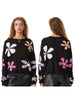 Women's Casual Floral Print Sweaters Long Sleeve Crew Neckline Drop Shoulder Loose Knit Pullover Tops