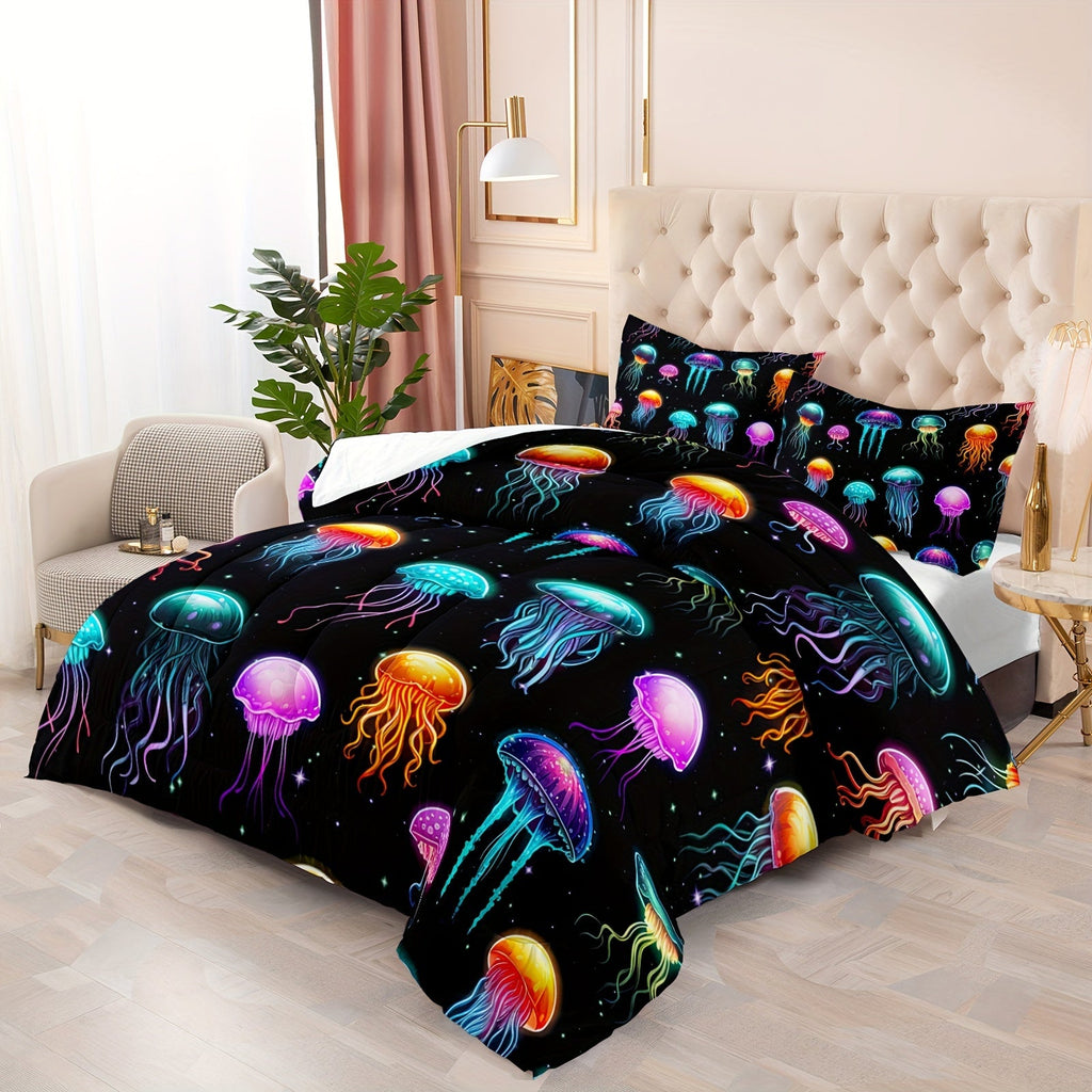 Jellyfish Comforter Sets Ocean Theme Bedding Set for Girls Teens Full Size with 3D Printed Bedding, Ocean Bedding Sets Hawaii Beach Bedding Set Sea Animal Quilt Sets