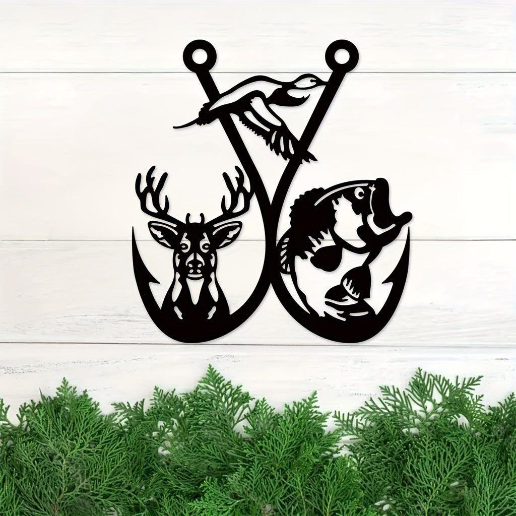 Hunting Fish Hook Metal Wall Sign - Hunters, Outdoor Enthusiasts, Rustic Homeowners - No, Metal, Wall mount, Use Without Electricity - Suitable for Hunting, Cabin, Bedroom