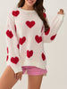 Chic Heart Pattern Sweater for Women - Cozy Acrylic, Long Sleeve, Round Neck Pullover - Perfect for Fall & Winter