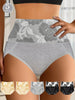 Elegant 5pcs High-Waist Tummy Control Panties with Rose Print - Breathable Cotton Blend, Non-See-Through Women's Underwear