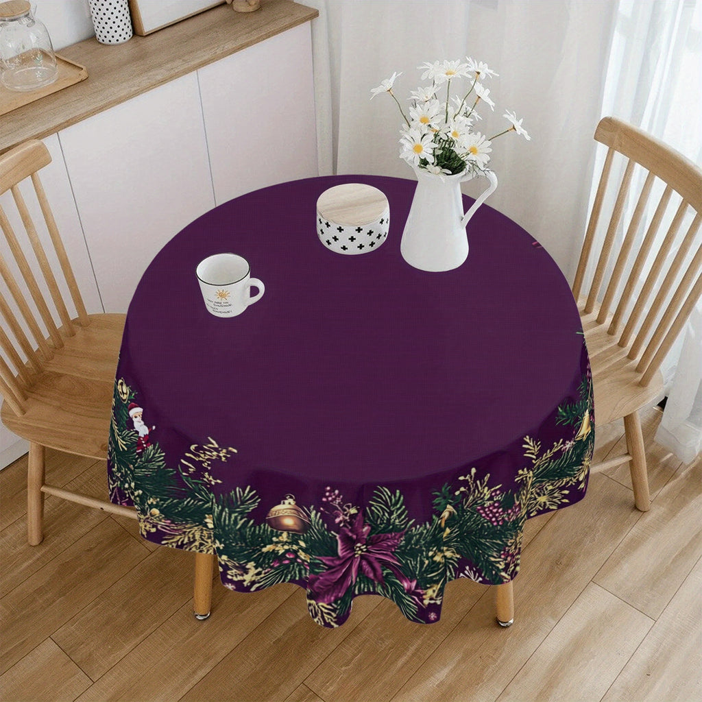 1pc, 60 Inch Round Tablecloth, Christmas Themed Polyester, Machine Woven, Durable Cover for Holiday Dining and Home Decor