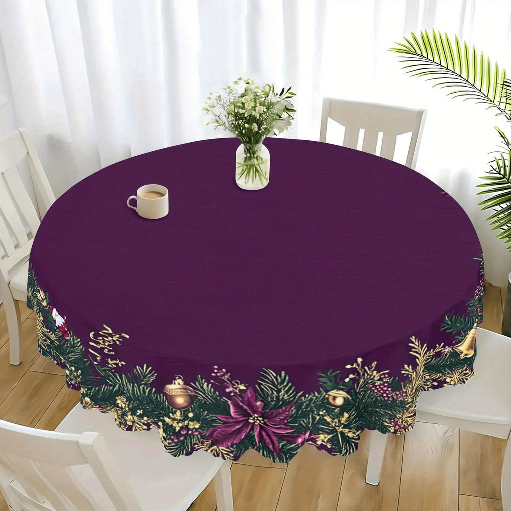 1pc, 60 Inch Round Tablecloth, Christmas Themed Polyester, Machine Woven, Durable Cover for Holiday Dining and Home Decor