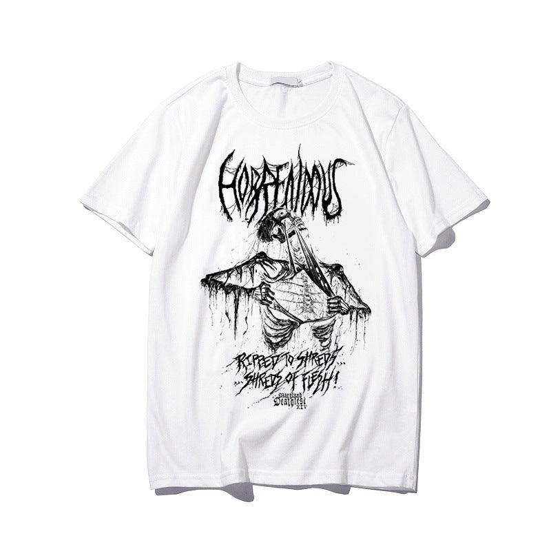 Skull Print Round Neck Loose Short Sleeves T-shirt