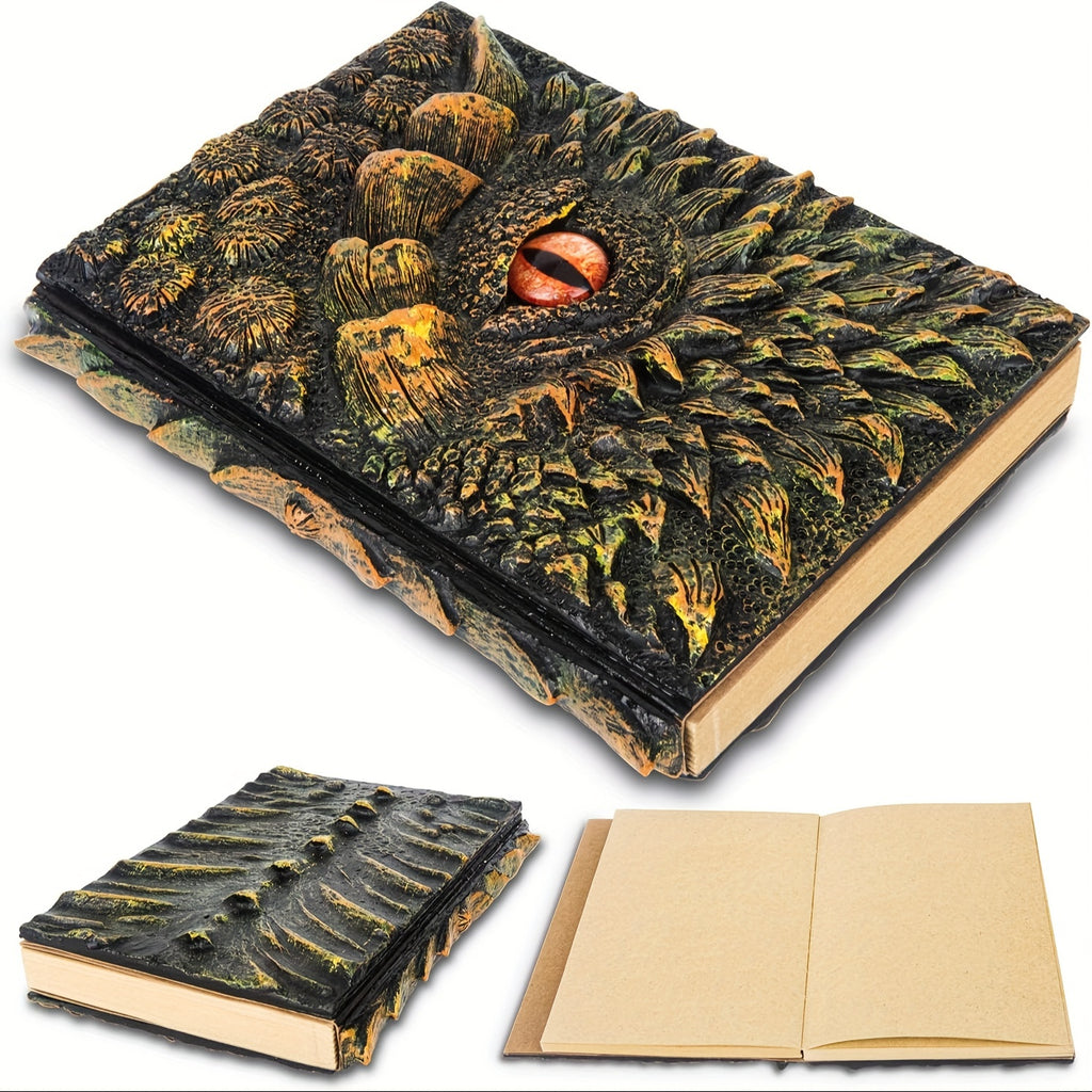 3D Dragon Eye Embossed Dragon Journal Writing Notebook for Man/Woman Handmade Travel Journal Dnd notebook for gragon lovers Resin Engraving Notebook Blank Paper 120sheets 240pages 1050g