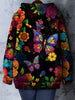 Women's Plus Size Hoodie, Polyester, Casual Style, Round Neck, Stretchy Fabric, Butterfly and Floral Print, Long Sleeve Pullover with Pockets, Knit Sweatshirt for All Seasons