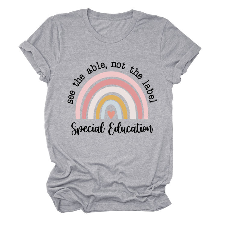 Rainbow Love Round Neck Short Sleeve T-Shirt