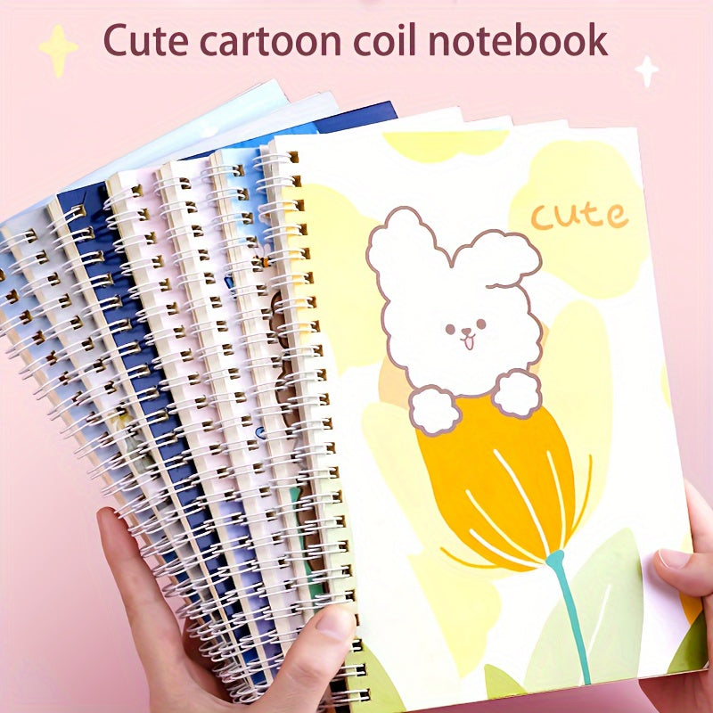 4-Pack A5 Spiral Notebooks with Minimalist Bear and Rabbit Designs, 120 Pages Each, Durable Coil Bound Journals with Lay-Flat 360° Design, Cute Illustrated Writing Notebooks for Students and Journaling