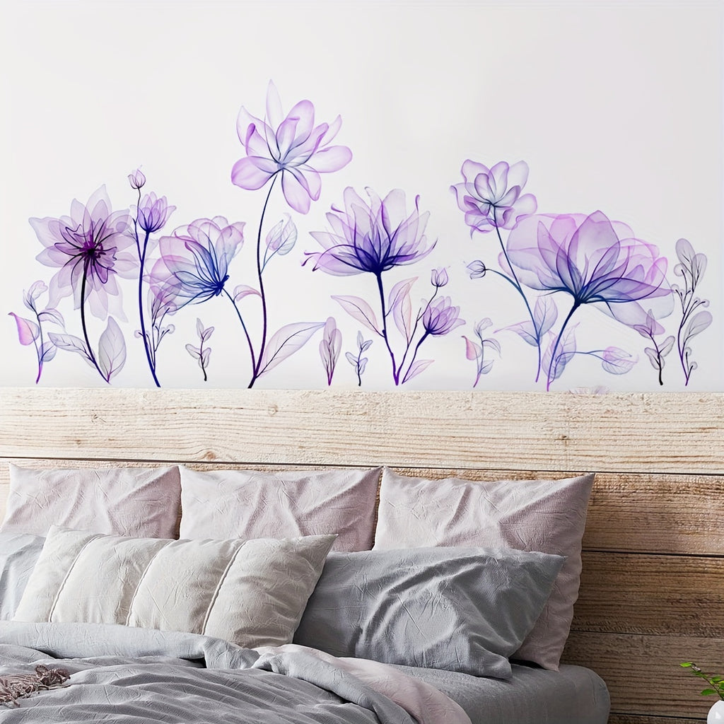 1pc Purple Plant Flower Pattern Self-Adhesive Removable Wall Sticker for Bedroom Entryway Living Room Porch Home Decoration