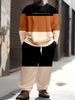 Men's Plus Size Casual Sportswear Set - Color Block & Cartoon Print, Long Sleeve Crew Neck Sweatshirt with Pockets & Joggers - For Men - Suitable for Casual Wear & Sports - Perfect Gift Idea for Him