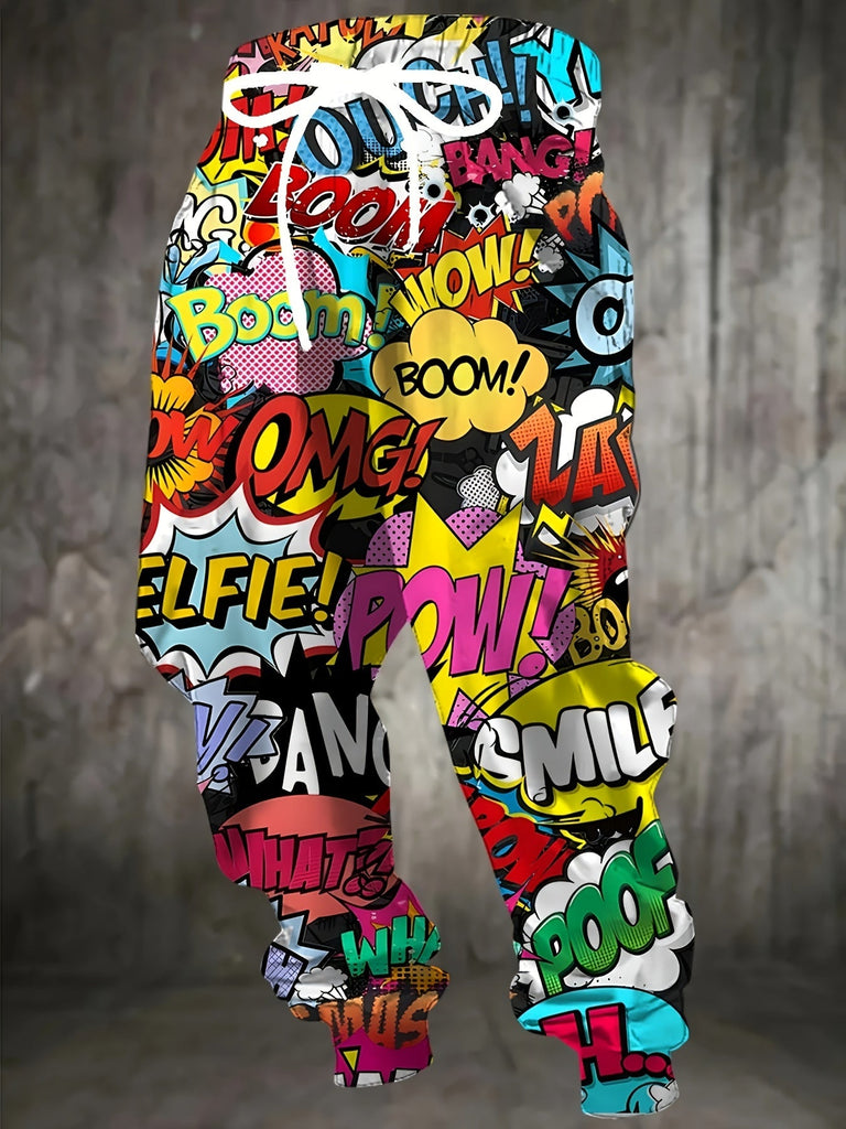 Men's 3D Anime Print Joggers with Drawstring & Pockets - Stylish, Comfortable Polyester Sweatpants - For Casual Wear - Perfect Gift for Anime Fans