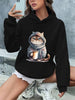 Cat Print Hoodie, Casual Hooded Sweatshirt For Winter & Fall, Women's Clothing