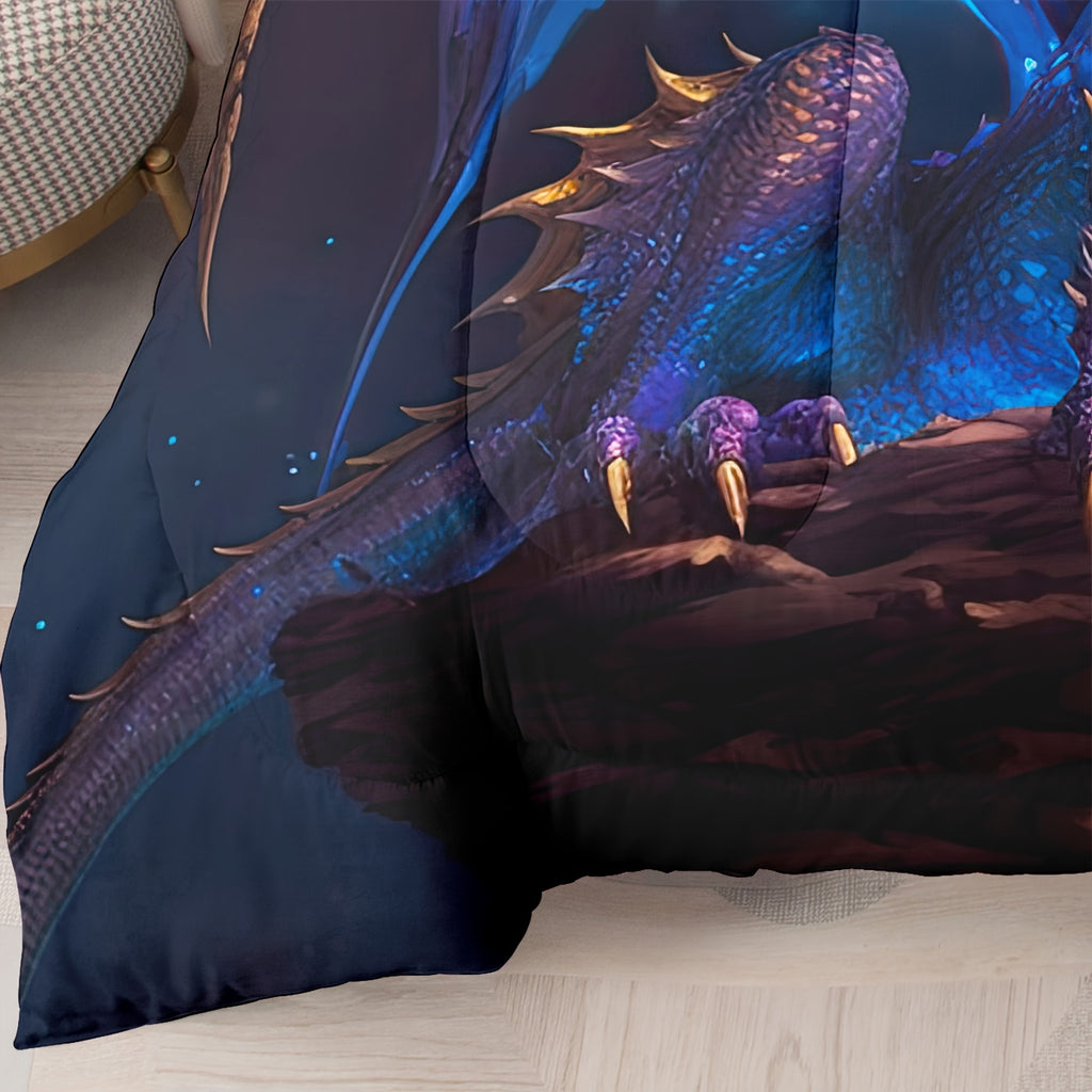 3D Dragon Print Comforter Set - 2/3 Piece Set with Aurora Animal Theme, Stain Resistant, Soft Breathable Polyester Filling, Machine Washable, Includes Comforter and Pillowcases