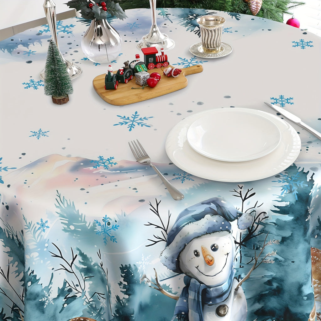 Christmas Cheer Tablecloth - Snowman, Reindeer & Truck Design | Stain-Resistant Polyester | Perfect for Holiday Parties & Home Decor