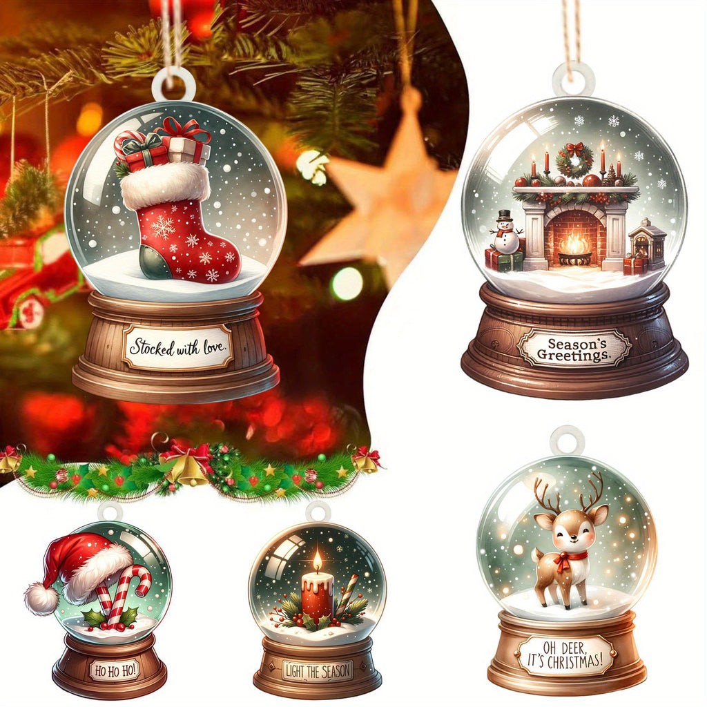 15pcs Festive Snow Globe Wooden Ornament Set - Perfect for Christmas Tree & Home Decor, Unique Holiday Gift Idea