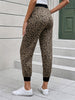 Slant Pockets Fitted Bottom Joggers, Casual Leopard Print Drawstring Sporty Pants For Every Day, Women's Clothing