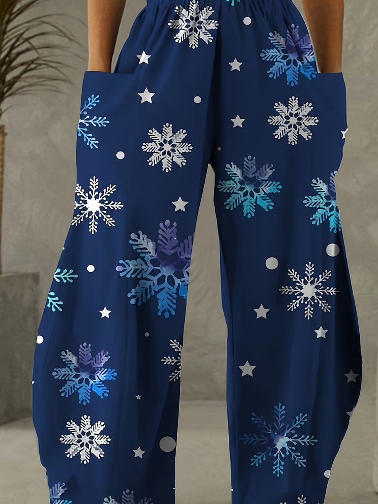 Vibrant Christmas Letter Print Wide Leg High Waist Pants - Women's Casual Pants with Comfortable Fit and Stylish Design - Perfect for Holiday Season and Daily Wear