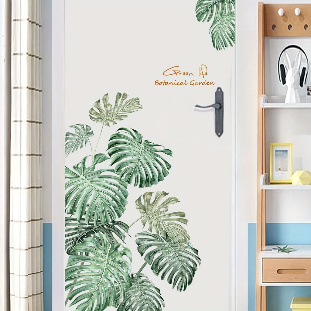 2 Sheets of Removable Waterproof Vinyl Green Plant Stickers for Wall Decoration, 11.8*35.4in, 2pcs