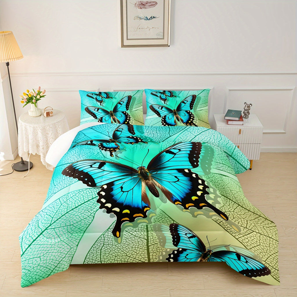 3Pcs Modern Fashion Polyester Comforter Set (1 * Comforter + 2 * Pillowcases, Pillow Core Not Included), Boho Mandala Butterfly Print Bedding Set, Soft And Comfortable Skin-friendly Comforter For Bedroom, Guest Room.