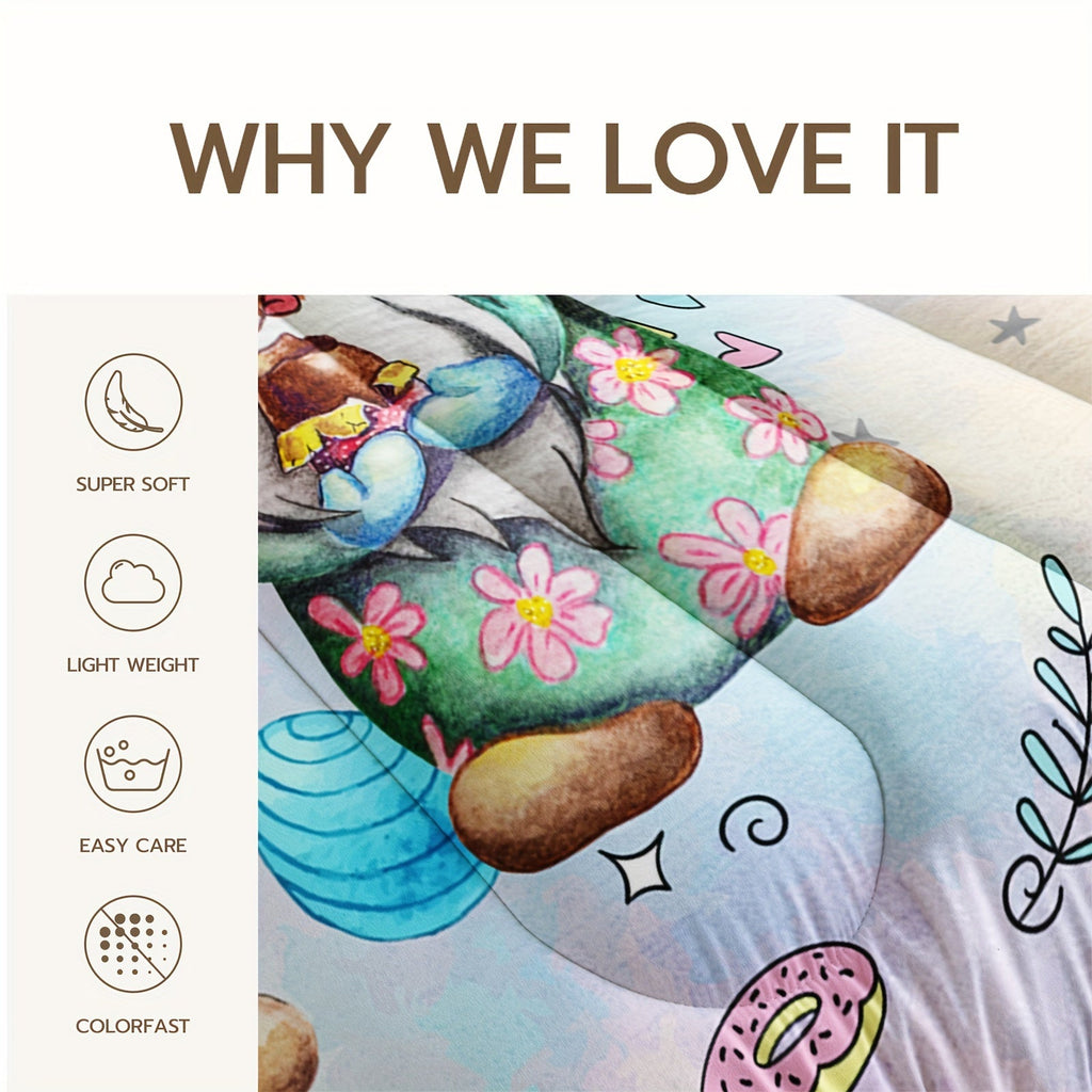 3pcs Star And Gnomes Print Comforter Set (1 Comforter + 2 Pillowcase Without Pillow Insert) For All Seasons, Microfiber Cute Princesses Colorful Ice Cream Mermaids Bedding Set For Bedrooms Decoration