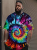 Plus Size Tie-Dye T-Shirt for Men | HXMRBY 3D Art Abstract Pattern | Casual Sports Crew Neck | Polyester 95%, Spandex 5% | Slight Stretch Knit Fabric | Regular Fit Tops | Vibrant All Over Print | Summer Outdoor Wear