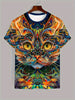 Men's eye-catching and colorful cat print T-shirt - lightweight short sleeved round neck, perfect for outdoor exploration and daily style