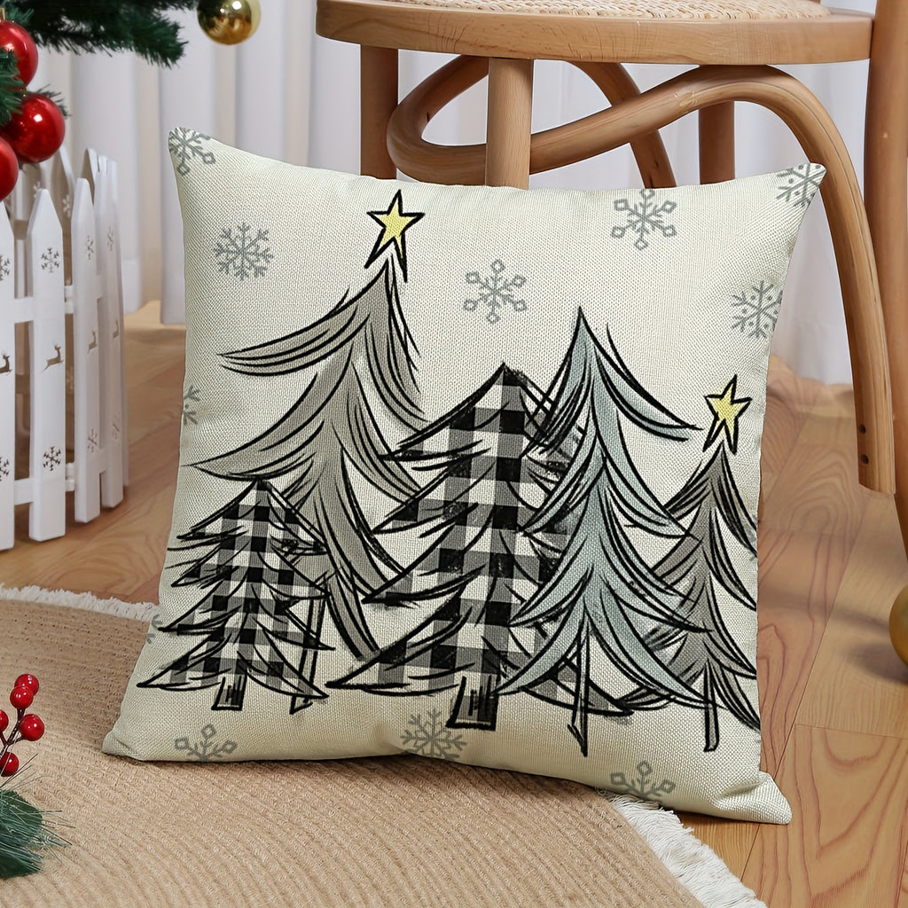 Set/4pcs, Home Linen Christmas Throw Pillowcases (18''x18''/45cm*45cm), Gray Gift, Letter Christmas Tree Gnome Pillowcases With Rustic Christmas Cushion Cover, Christmas Ornament For Home Sofa Farmhouse Bedroom Decor