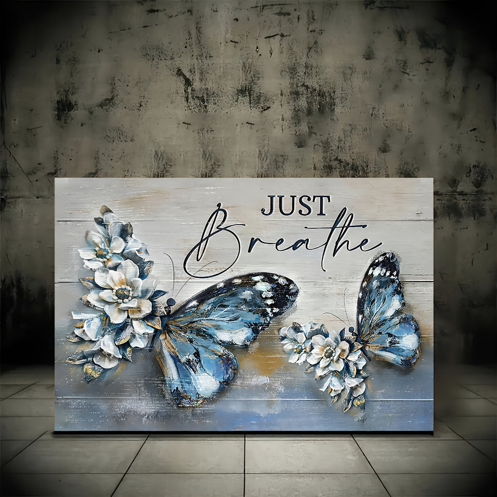 1pc Wooden Framed Canvas Painting Butterfly Flower Decor Vintage Rustic Wall Art Print For Home Decoration, Living Room&Bedroom, Festival Gift For Her Him Eid Al-Adha Mubarak