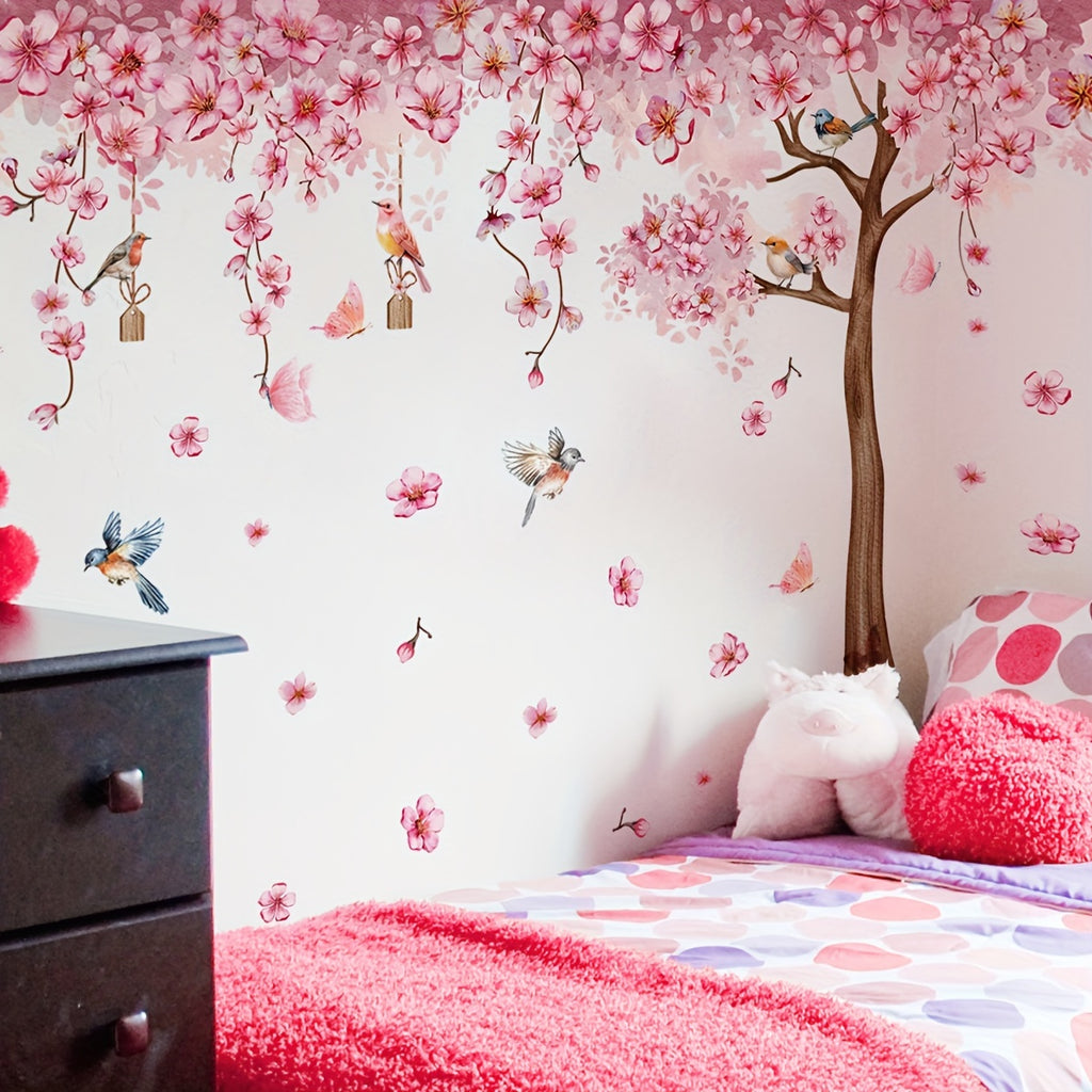 A set of 3pcs 11.81*35.43inch*3pcs pink floral vine cherry blossom wall stickers for living room bedroom home decoration wall stickers MS7138-YC