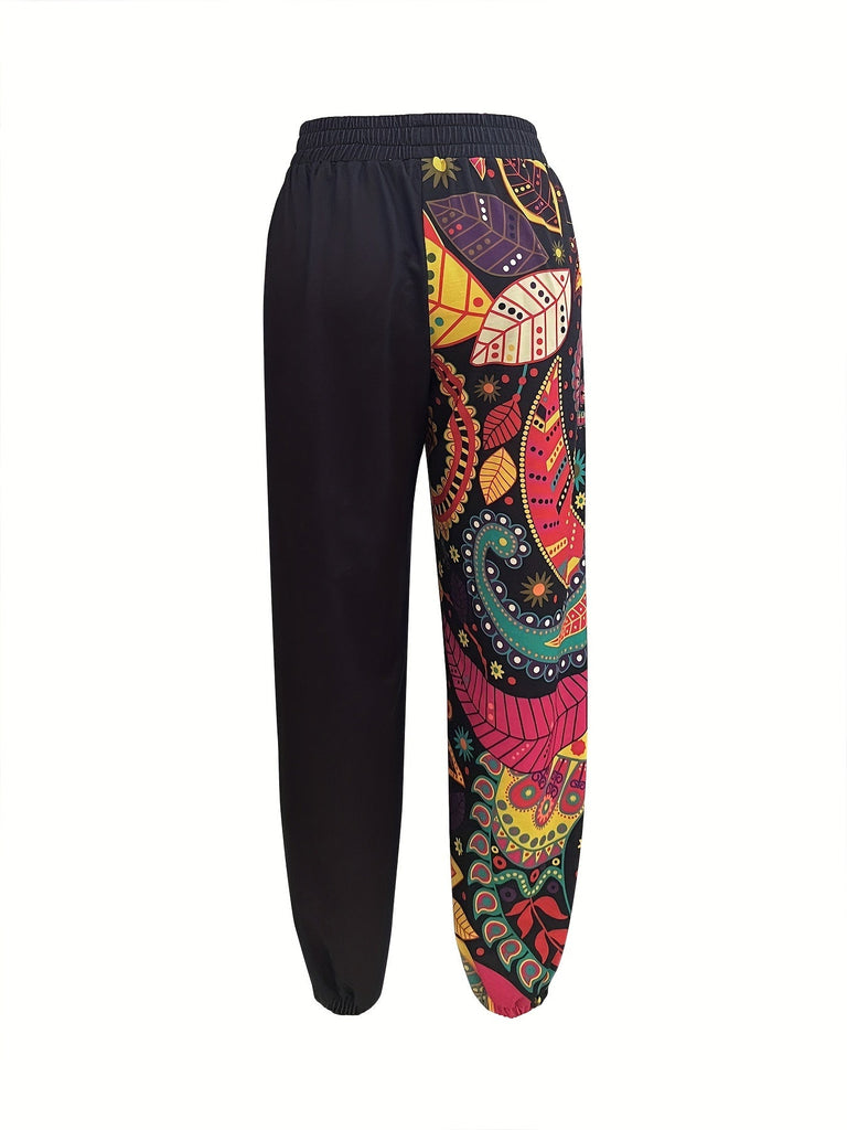 Women's Casual Joggers with Paisley Print - Comfy, Loose-Fit Sweatpants for All Seasons, Machine Washable