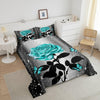 2/3pcs Teal Water Rose Bedding Set, Teal Butterfly Comforter Set for Men Women, Romantic Comforter Floral Flower Quilt Set with 1/2 Pillowcases, Fashionable Room Decor, All Season Lightweight Soft Cozy Warm, Christmas Gifts Decoration Ornaments