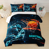 Sports Comforter Sets - Basketball Comforter Set With Blue And Black Bedding, All Season Bedroom Duvet - 1 Comforter With 2 Pillowcases