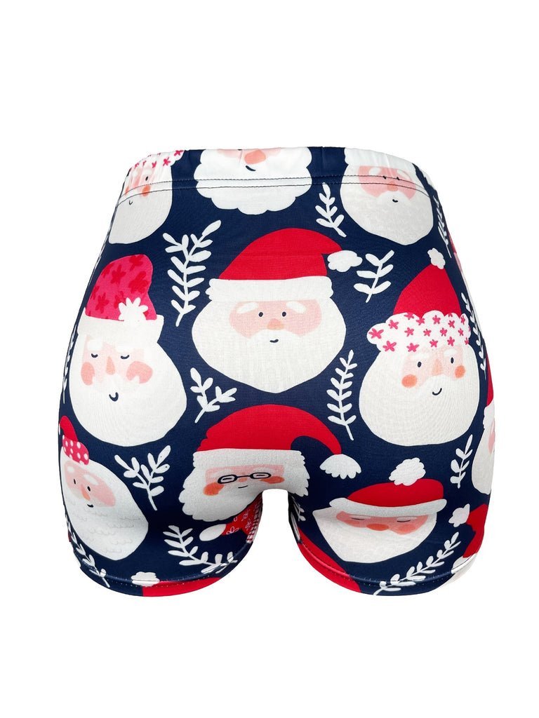 Women's Festive Christmas Santa Claus Print Casual Shorts - Comfy Polyester Blend, Machine Washable