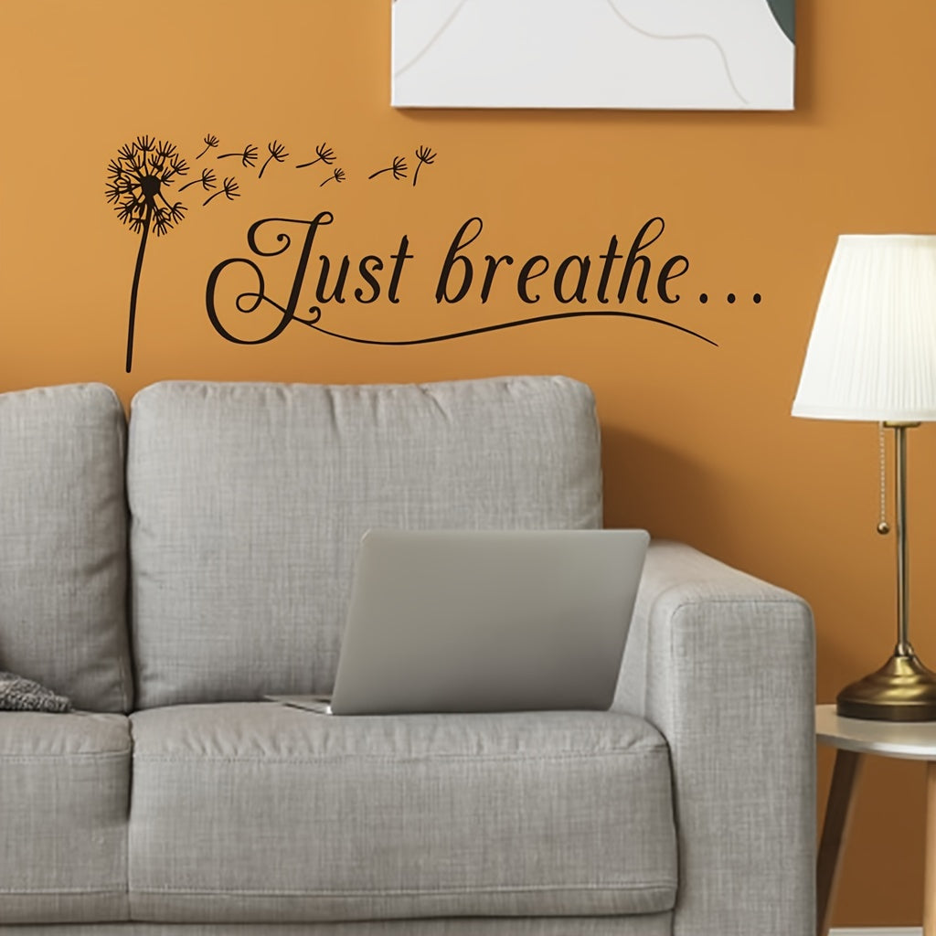 1pc Artistic Fonts Vinyl Wall Decal, "Just Breathe" Creative Text Slogan Mural, Self-adhesive Removable Wall Art Sticker For Bar, Cafe, Living Room, Office, Porch, Background Wall Decor, Home Decoration