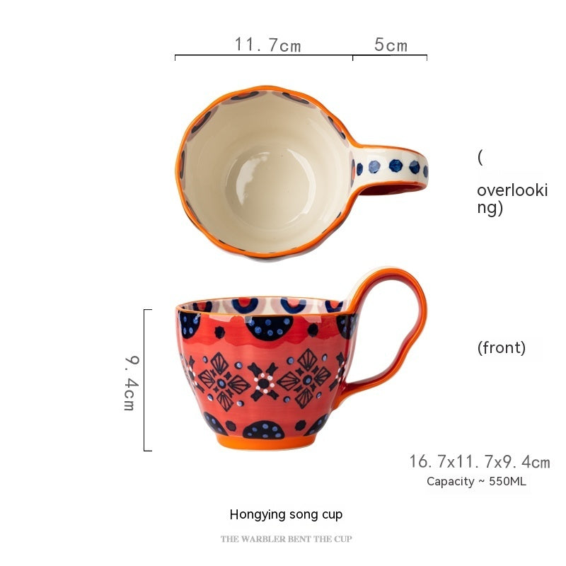 Handmade Large Capacity Painted Irregular Breakfast Cups For Household Use