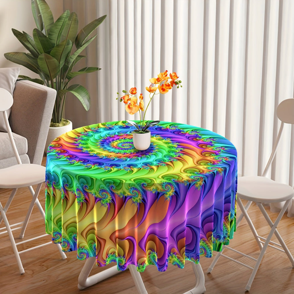 Colorful Vortex Circular Tablecloth - 63" Waterproof Polyester, Vibrant Design for Dining, Picnics, BBQs & More - Easy Care, Perfect for Indoor/Outdoor Use