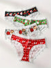 4pcs Christmas Themed Printed Women'S Briefs, Cute Style, Polyester and Elastane Blend, Waist with Contrast Lace Detail, Knit Fabric, with Assorted Patterns