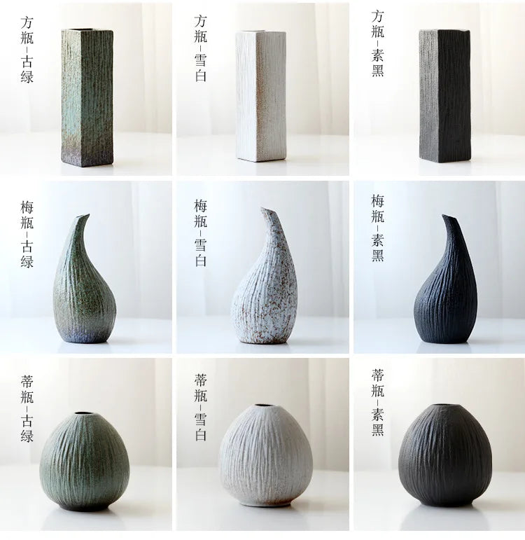 Japanese Style Stoneware Vase, Retro Style Flower Pot, Ceramic Tea Set Ornaments, Zen Home Decoration, Pottery Flower Ware