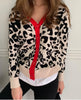 2024 New Autumn And Winter Women's Knitted Leopard Print Cardigans Ladies Single-Breasted Sweater Red Jumper Female Clothing