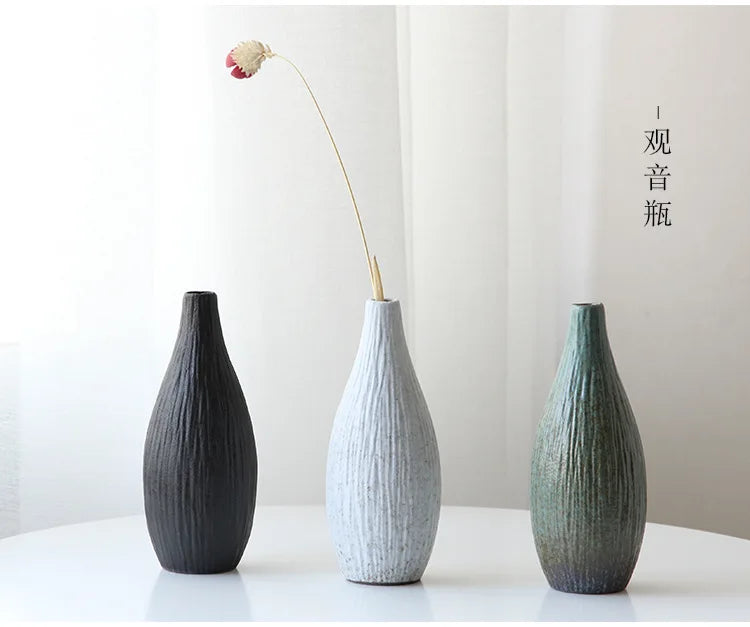 Japanese Style Stoneware Vase, Retro Style Flower Pot, Ceramic Tea Set Ornaments, Zen Home Decoration, Pottery Flower Ware